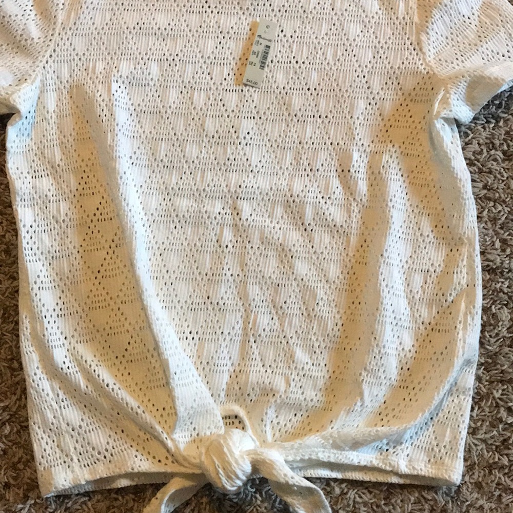 Madewell Modern Tie-Front Tee Geo-Eyelet NWT XS - Picture 5 of 8